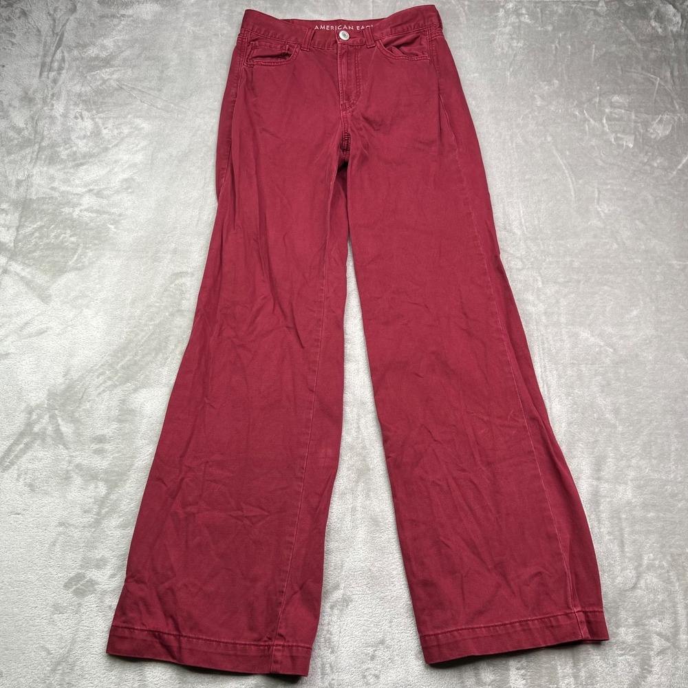 American Eagle Pants Womens 4 Burgundy Wide‎ Leg Baggy Relaxed High Rise Office